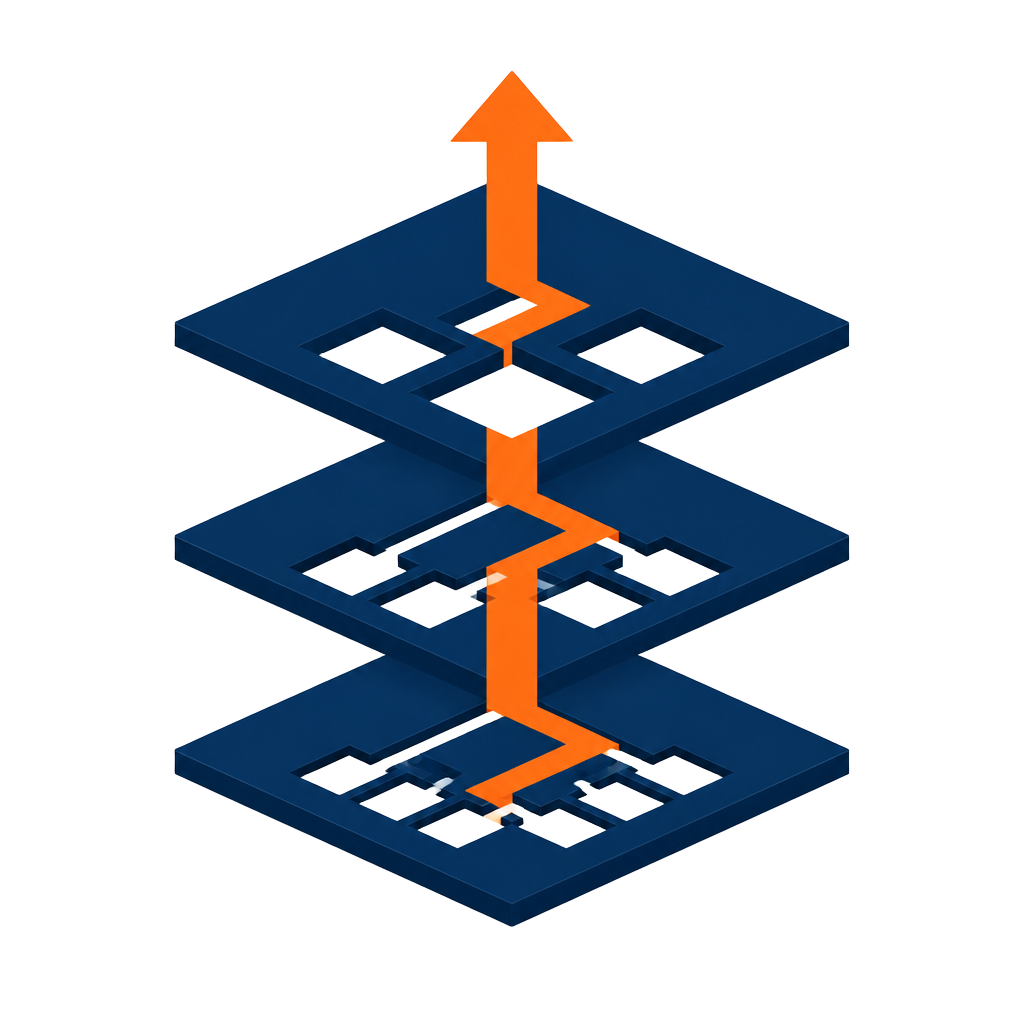 Abstract graphic showing strategic complexity resolving into clear structure.
